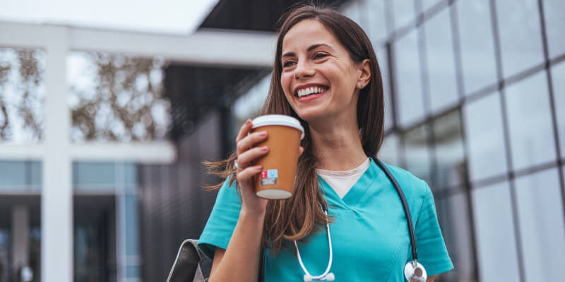 Nurse arriving at work